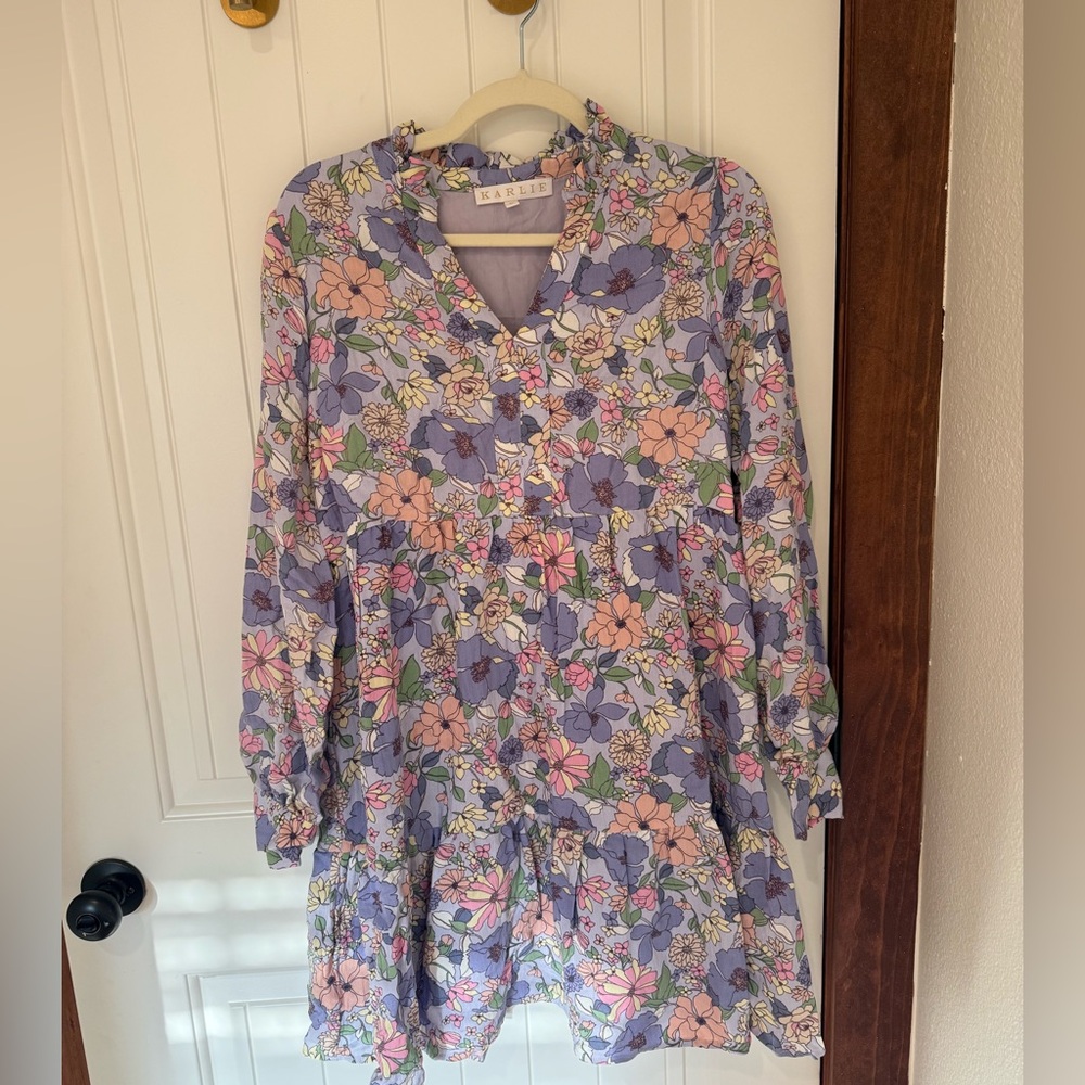 Karlie Pastel Floral Tiered Kids Dress - Lavender, Pink, Green